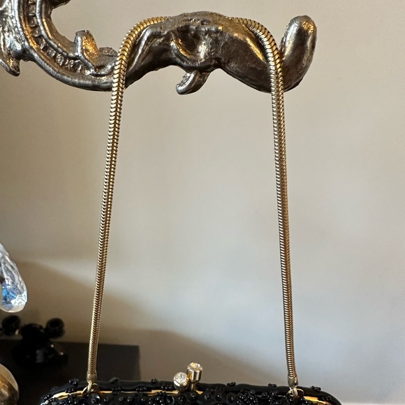 Vintage Black Beaded Clutch Handbag Sequence Gold Hardware Art Deco - Picture 3 of 10